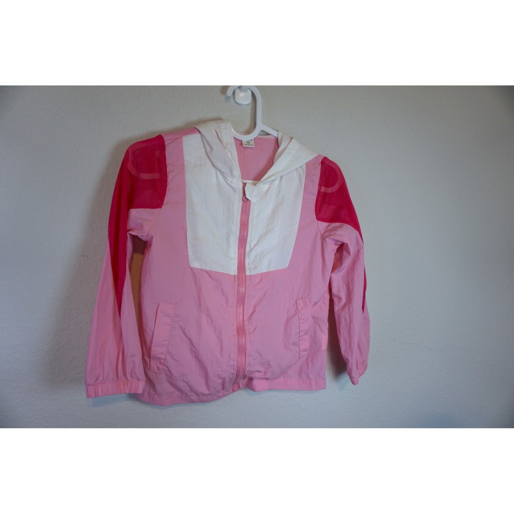 SHEIN Girls Pink Colorblock Hooded Windbreaker Jacket Mesh Sleeve Size 7Y